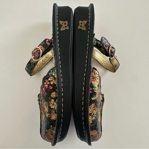 Alegria Tuscany Gold Floral Leather Mules Mary Jane Slip On Shoes 38 US 8/8.5 - Picture 6 of 8